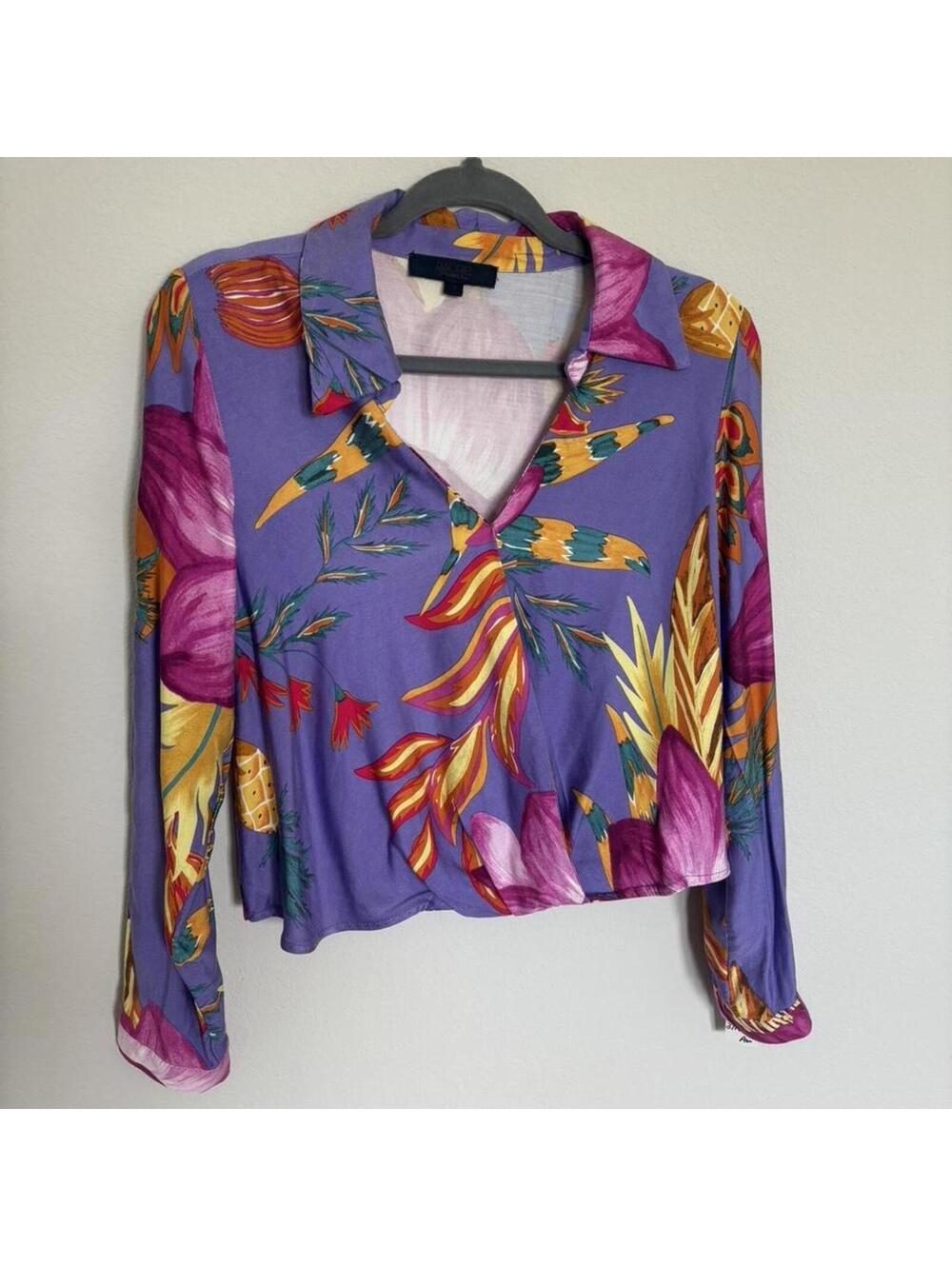 Rachel Roy Floral Print Long Sleeve Blouse Size Small